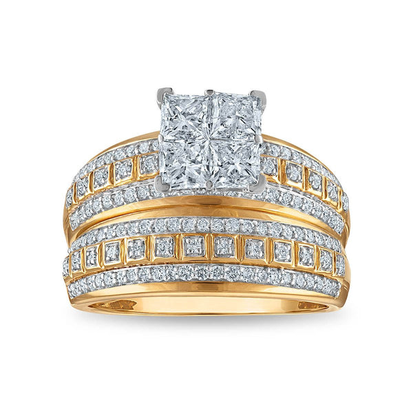 EcoLove 2 CTW Lab Grown Diamond Princess Cut Wedding Trio Set in 10KT Yellow Gold