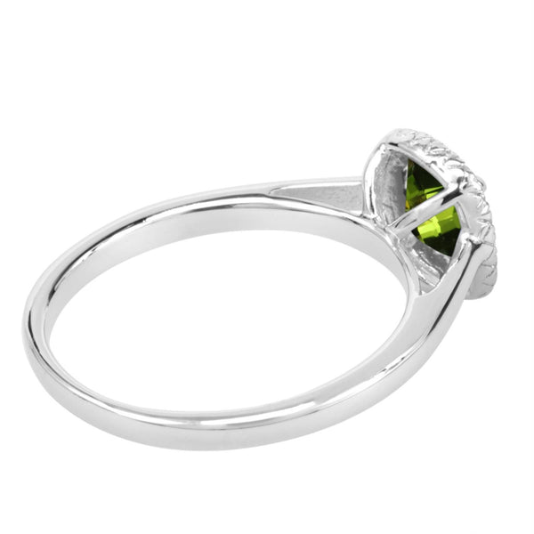 6MM Cushion Peridot and White Sapphire Birthstone Halo Ring in Sterling Silver