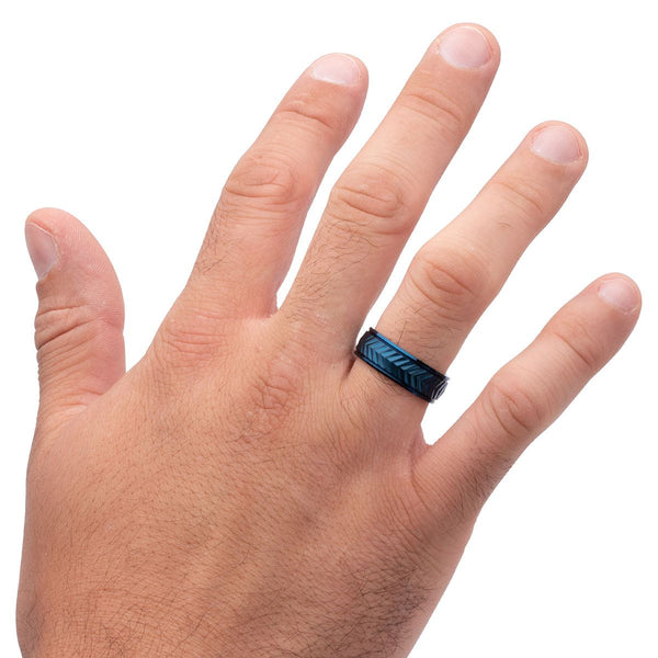 Inox Blue IP Titanium Matte Finish Chevron Comfort Fit Ring. Size 10