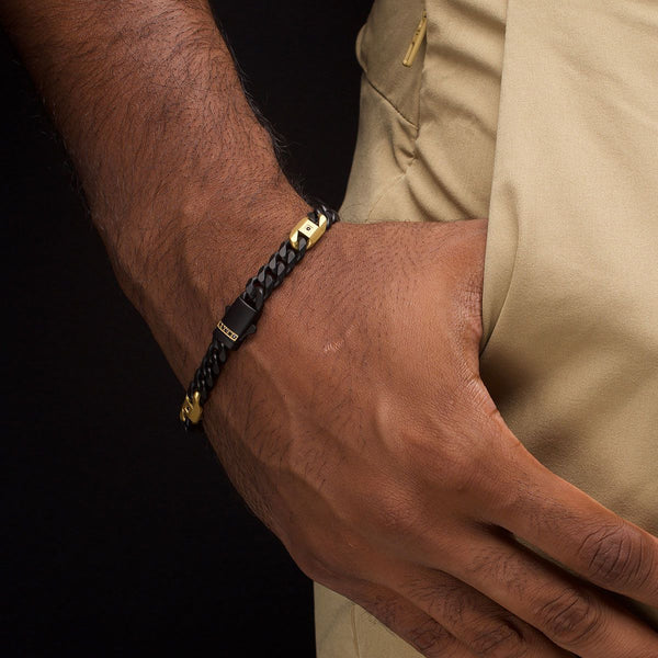 Inox Two-Tone Stainless Steel 8-inch 6MM Miami Cuban Link Bracelet with Black Sapphire
