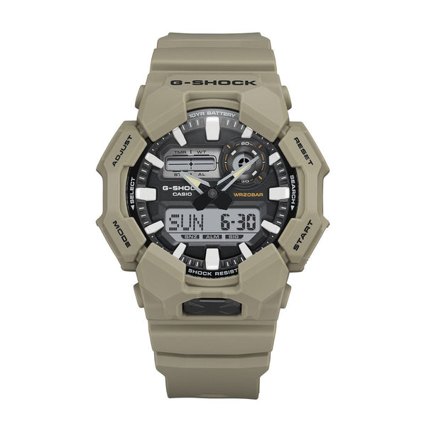 G-Shock with 55X52 MM Black Round Dial Resin Band Strap; GA010-5A