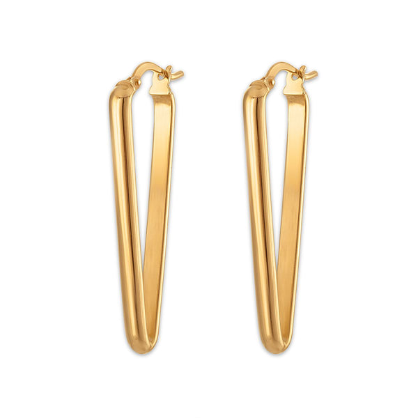 10KT Yellow Gold Elongated Triangle Hoop Earrings