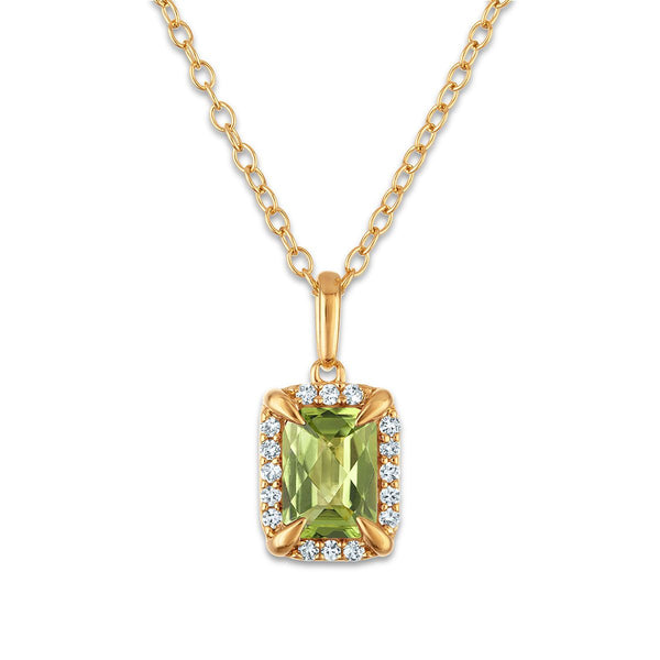 7X5MM Radiant Peridot and White Sapphire Birthstone 18-inch Pendant in 18KT Gold Vermeil