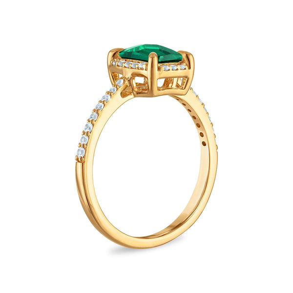 7X5MM Radiant Emerald and White Sapphire Birthstone Ring in 18KT Gold Vermeil