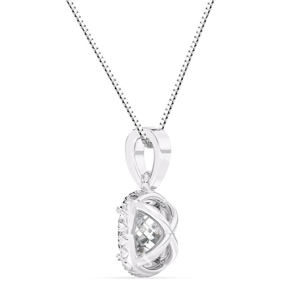 6MM Cushion White Sapphire and White Sapphire Birthstone Halo 18-inch Pendant in Sterling Silver