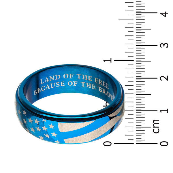Inox Stainless Steel Spinner American Flag Pride Ring. Size 9