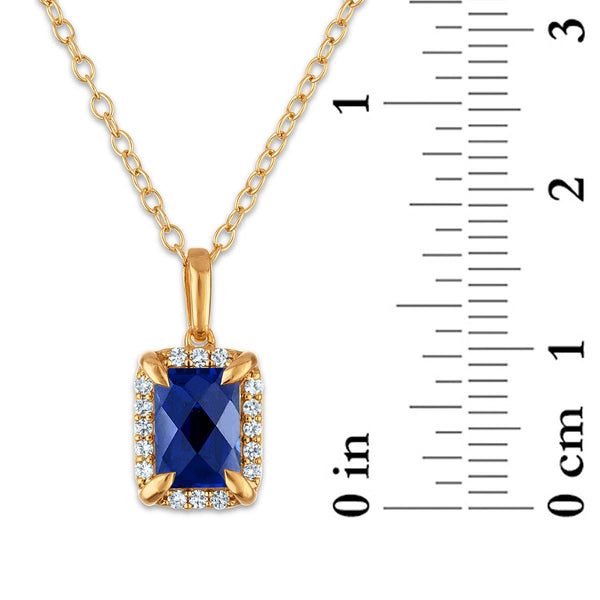 7X5MM Radiant Blue Sapphire and White Sapphire Birthstone 18-inch Pendant in 18KT Gold Vermeil