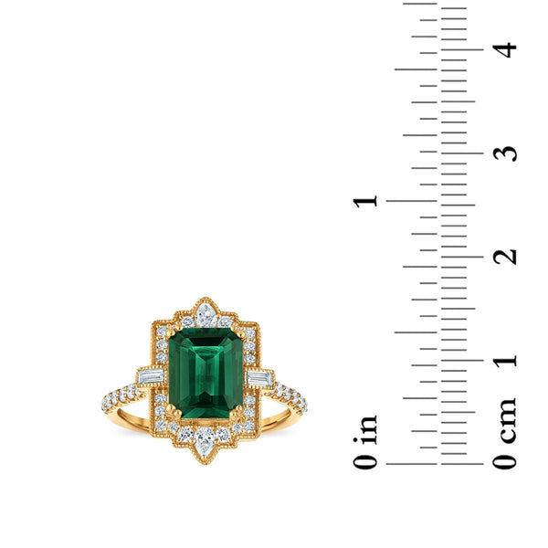 LoveSong EcoLove 9X7MM Emerald and Lab Grown Diamond Halo Ring in 10KT Yellow Gold