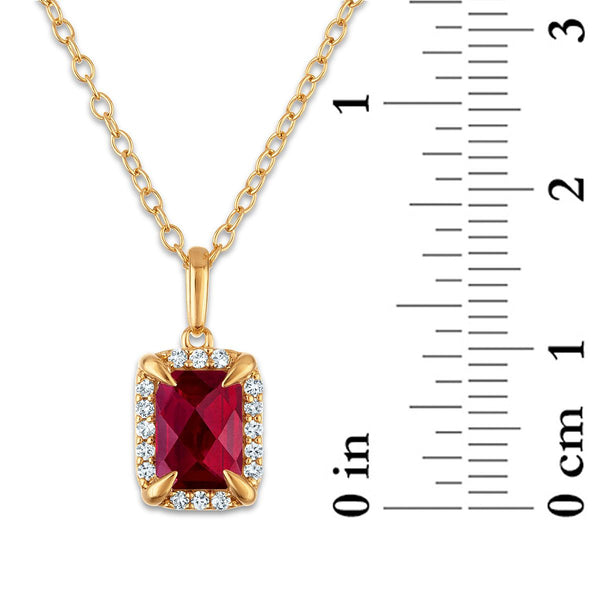 7X5MM Radiant Ruby and White Sapphire Birthstone 18-inch Pendant in 18KT Gold Vermeil