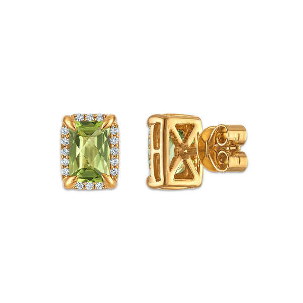 6X4MM Radiant Peridot and White Sapphire Birthstone Stud Earrings in 18KT Gold Vermeil