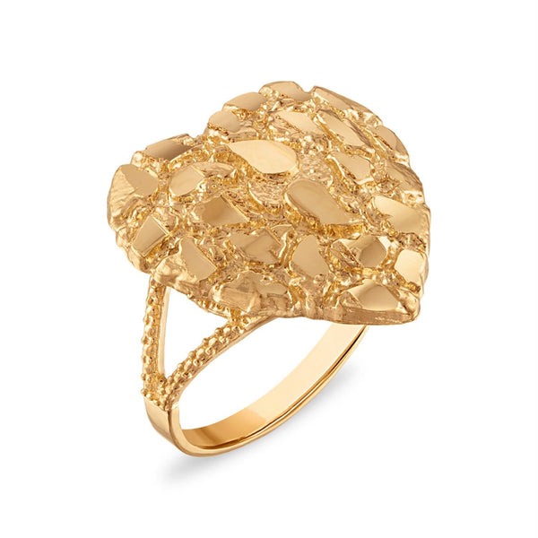 10KT Yellow Gold 19MM Heart Nugget Ring