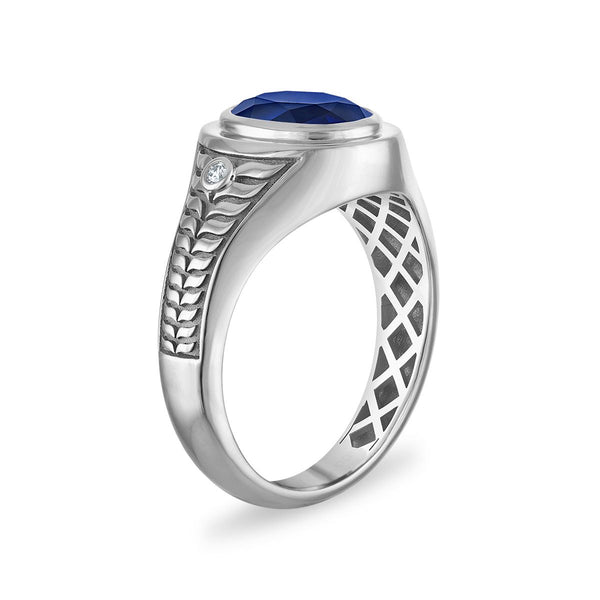 10X8MM Oval Blue Sapphire and Diamond Fashion Ring in Sterling Silver