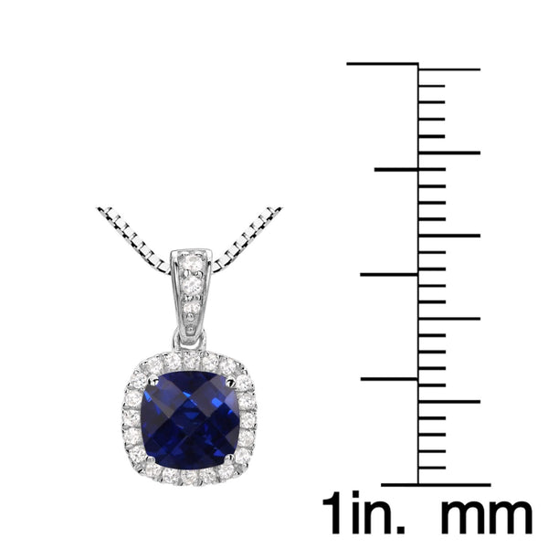 6MM Cushion Black Sapphire and White Sapphire Birthstone Halo 18-inch Pendant in Sterling Silver