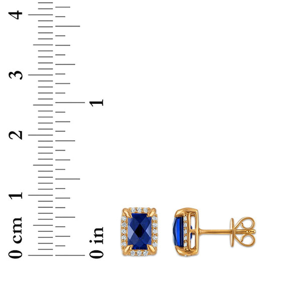 6X4MM Radiant Blue Sapphire and White Sapphire Birthstone Stud Earrings in 18KT Gold Vermeil