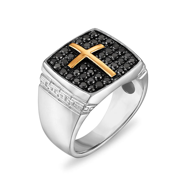 1 CTW Natural Black Diamond Cross Ring in Sterling Silver