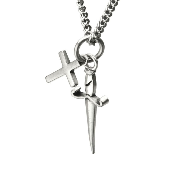Inox Sterling Silver Oxidized 22-inch Dagger and Cross Pendant
