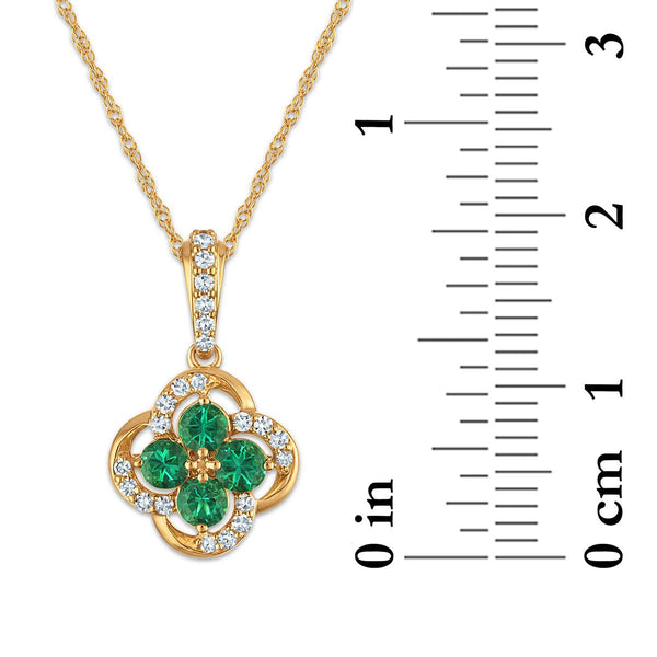 LoveSong EcoLove 3MM Emerald and Lab Grown Diamond Clover 18-inch Pendant in 10KT Yellow Gold