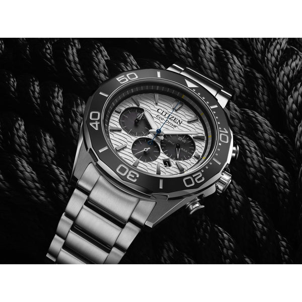 Citizen with 44X44 MM White Round Dial Stainless Steel Watch Band; CZ4730-59A Endeavor
