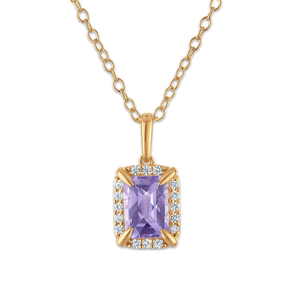 7X5MM Radiant Alexandrite and White Sapphire Birthstone 18-inch Pendant in 18KT Gold Vermeil