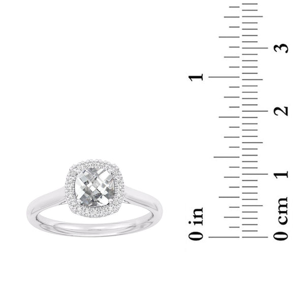 6MM Cushion White Sapphire and White Sapphire Birthstone Halo Ring in Sterling Silver