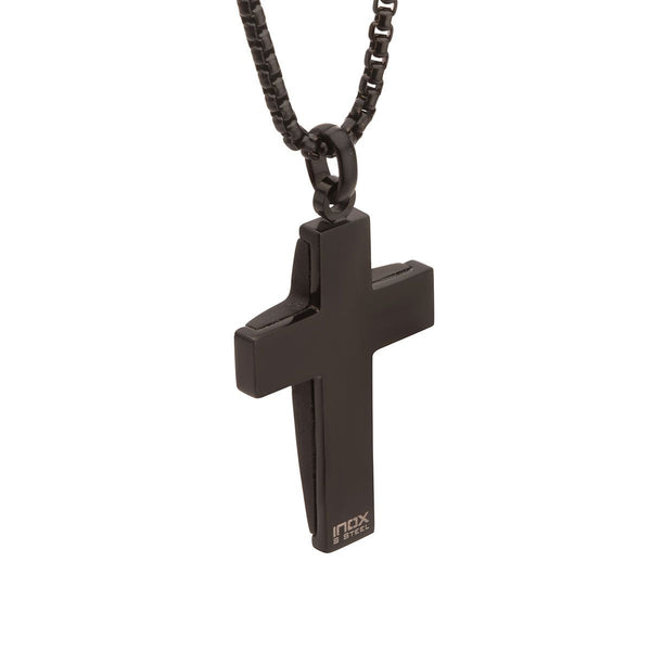 Inox Solid Carbon Fiber Natural Diamond Accent 24-inch Cross Pendant