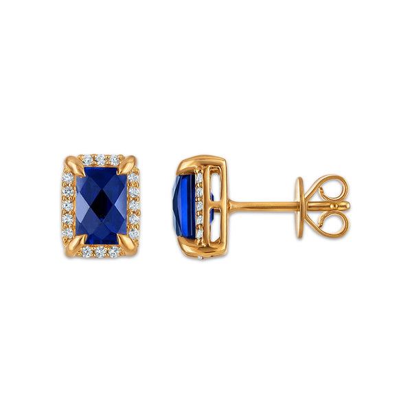 6X4MM Radiant Blue Sapphire and White Sapphire Birthstone Stud Earrings in 18KT Gold Vermeil