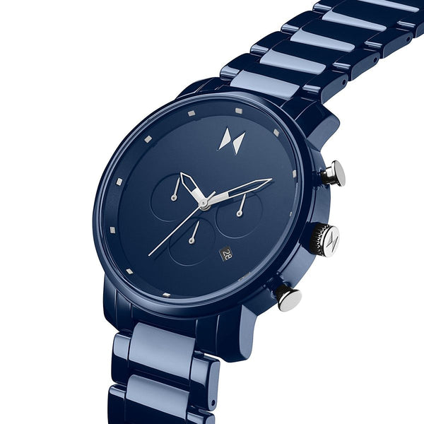 MVMT Watch with 43X43 MM Blue Round Dial Ceramic Watch Band Watch Band; 28000204-D