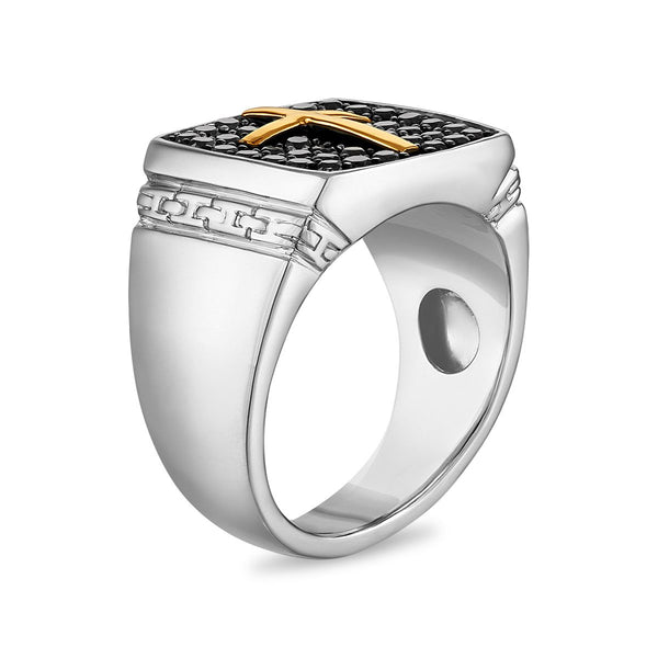 1 CTW Natural Black Diamond Cross Ring in Sterling Silver