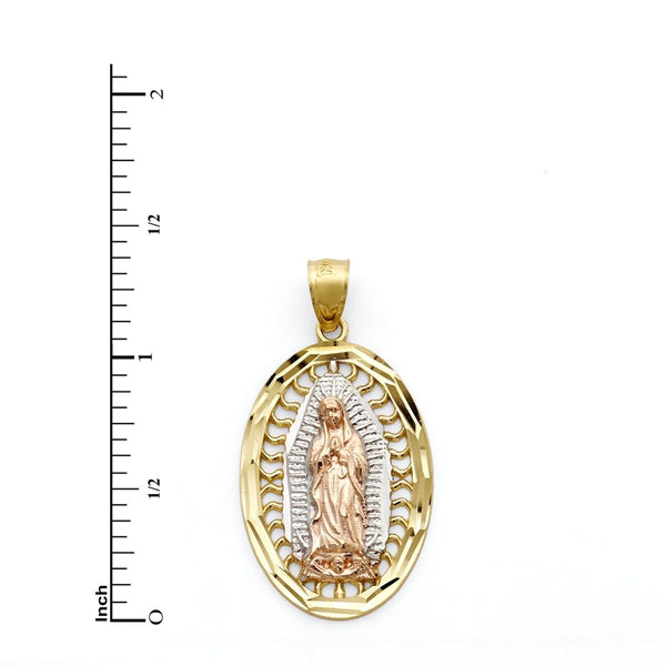 10KT Tri-Color Gold 32X17MM Our Lady Of Guaudalupe Pendant-Chain Not Included