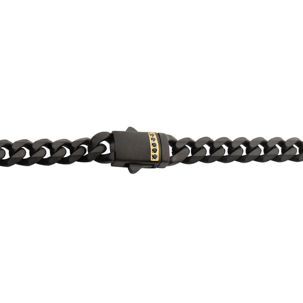 Inox 24-inch 6MM Black IP Stainless Steel Miami Cuban Chain with Black Sapphire