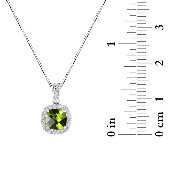 6MM Cushion Peridot and White Sapphire Birthstone 18-inch Pendant in Sterling Silver