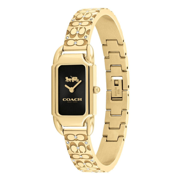 Coach Cadie 17X28 MM Black Rectangular Dial Stainless Steel Bangle Bracelet. 14504250