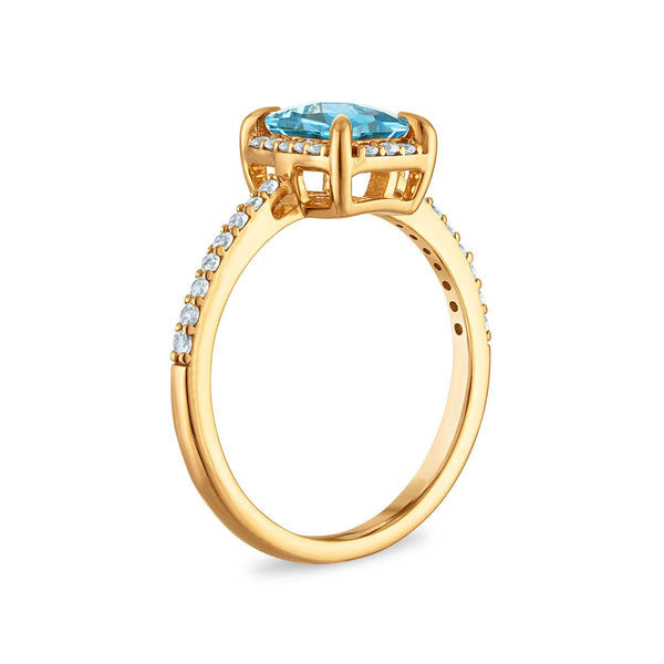 7X5MM Radiant Swiss Blue Topaz and White Sapphire Birthstone Ring in 18KT Gold Vermeil