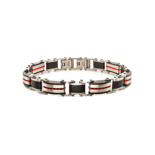 Inox Black and Red IP Stainless Steel 8.25-inch Dante Bracelet