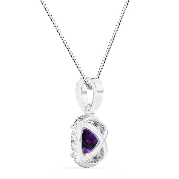 6MM Cushion Amethyst and White Sapphire Birthstone Halo 18-inch Pendant in Sterling Silver