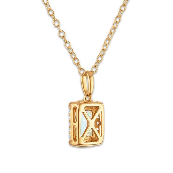 7X5MM Radiant Opal and White Sapphire Birthstone 18-inch Pendant in 18KT Gold Vermeil