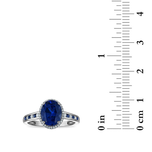 LoveSong EcoLove 9X7MM Blue Sapphire and Lab Grown Blue Sapphire Halo Ring in 10KT White Gold