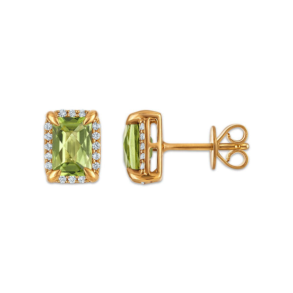 6X4MM Radiant Peridot and White Sapphire Birthstone Stud Earrings in 18KT Gold Vermeil
