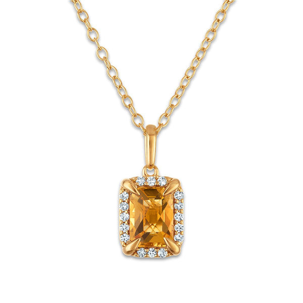 7X5MM Radiant Citrine and White Sapphire Birthstone 18-inch Pendant in 18KT Gold Vermeil