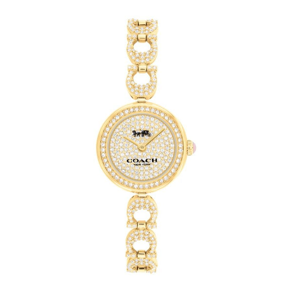 Coach Gracie 23X23 MM Pave Crystal Round Dial Stainless Steel Bangle Bracelet. 14504219