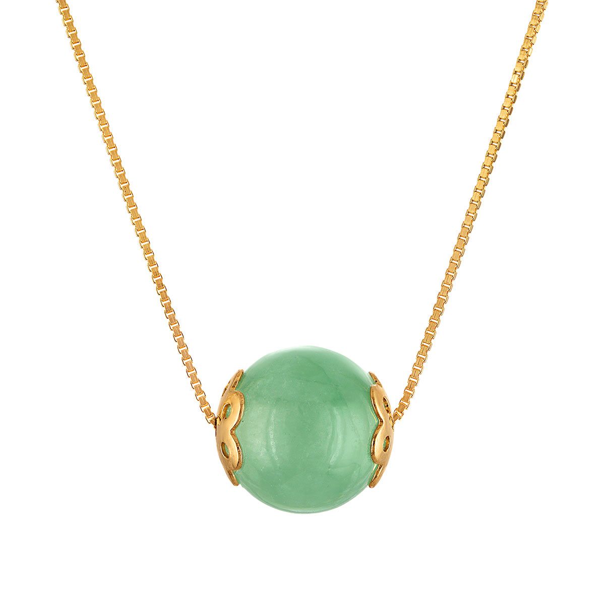 10MM Round Jade 18-inch Necklace in Yellow Gold Plated Sterling Silver