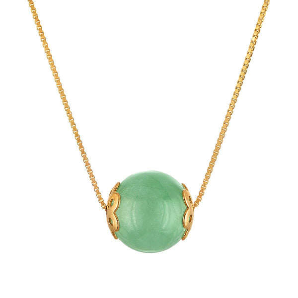 10MM Round Jade 18-inch Necklace in Yellow Gold Plated Sterling Silver
