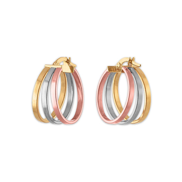 14KT Tri-Color Gold Three-Row 20MM Hoop Earrings