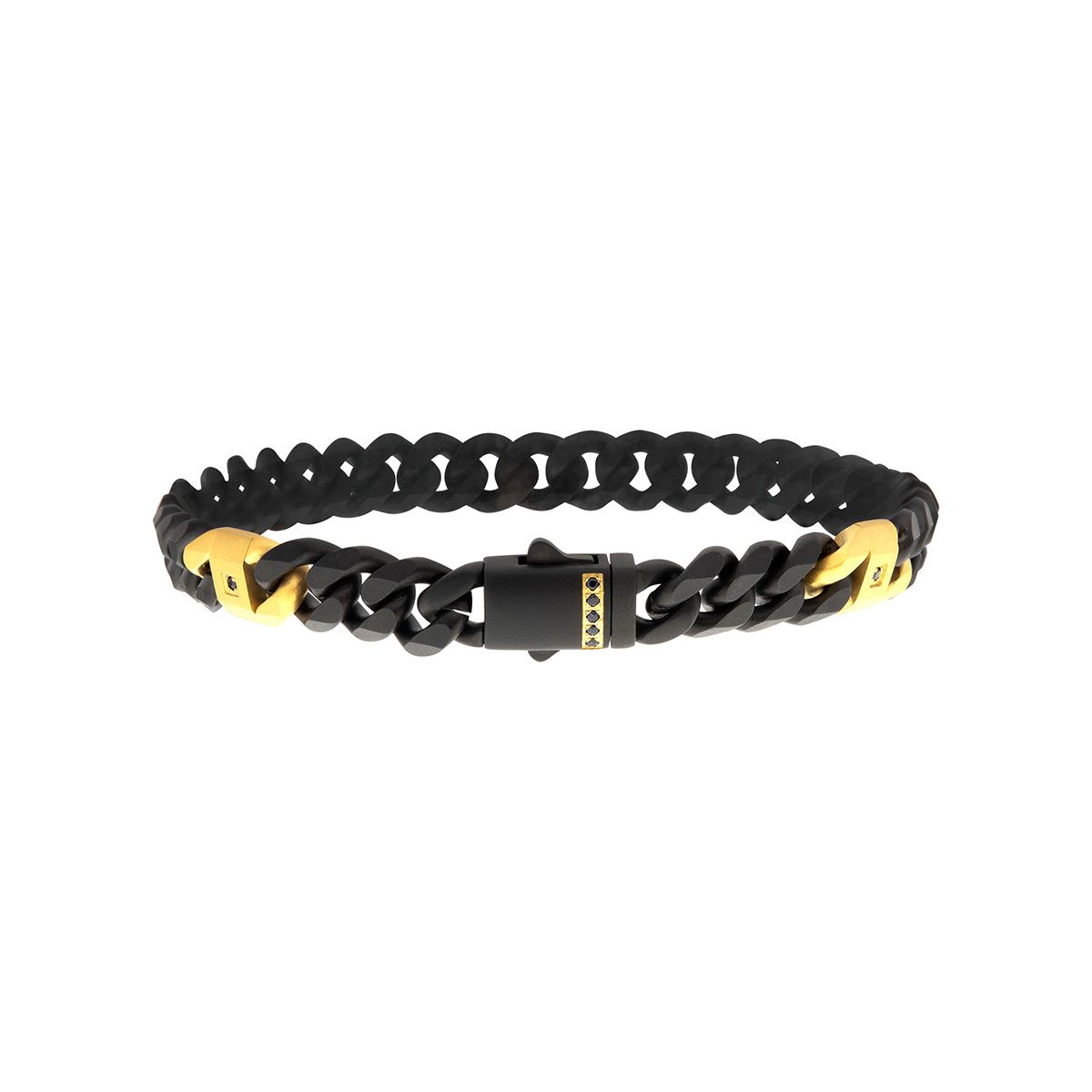 Inox Two-Tone Stainless Steel 8-inch 8MM Miami Cuban Link Bracelet with Black Sapphire