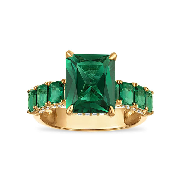 LoveSong EcoLove 10X8MM Emerald and Lab Grown Emerald Engagement Ring in 10KT Yellow Gold