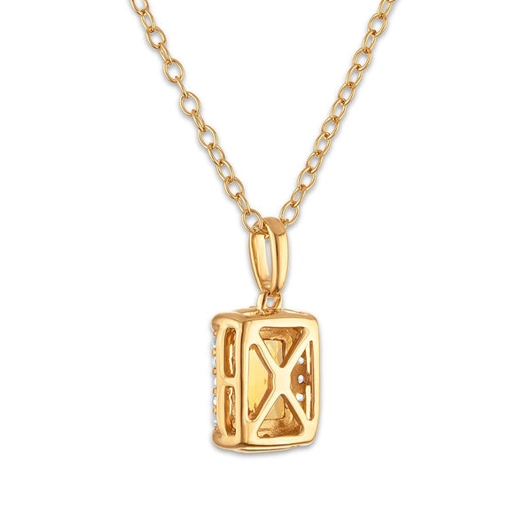 7X5MM Radiant Citrine and White Sapphire Birthstone 18-inch Pendant in 18KT Gold Vermeil