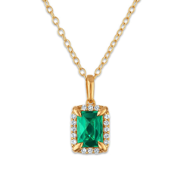 7X5MM Radiant Emerald and White Sapphire Birthstone 18-inch Pendant in 18KT Gold Vermeil
