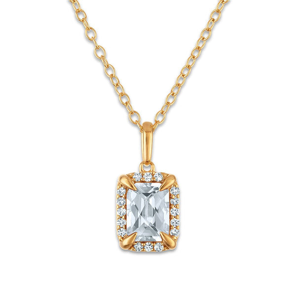 7X5MM Radiant White Topaz and White Sapphire Birthstone 18-inch Pendant in 18KT Gold Vermeil
