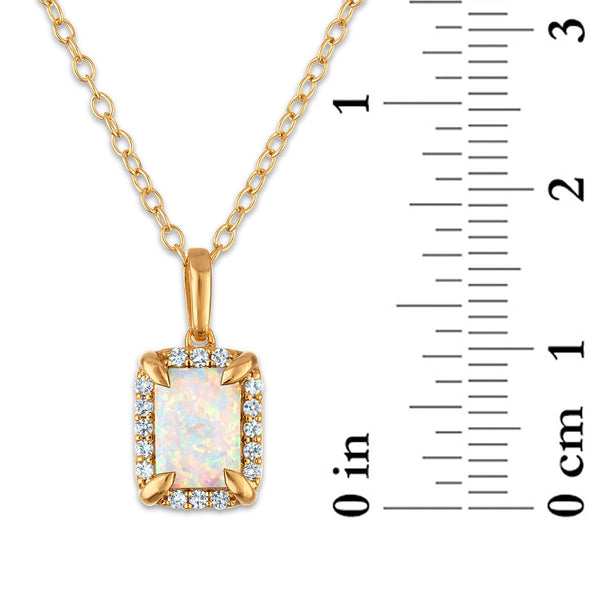 7X5MM Radiant Opal and White Sapphire Birthstone 18-inch Pendant in 18KT Gold Vermeil