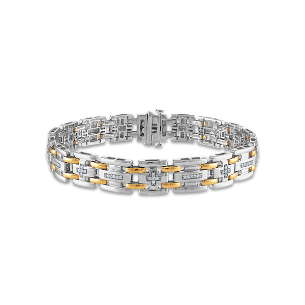1/2 CTW Diamond Rolex-look Cross 8.5" Bracelet in Two-Tone Sterling Silver